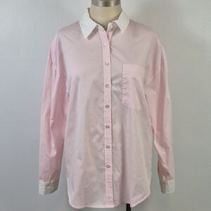 AND NOW THIS Women's NWOT Pink & White Shirt Striped Button Front Cotton Small